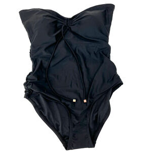 Jones New York One Piece Solid Black Swimsuit Bandeau Top Size 10 NWOT